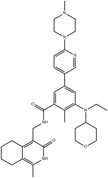 3-[ETHYL(TETRAHYDRO-2H-PYRAN-4-YL)AMINO]-N-[(2;3;5;6;7;8-HEXAHYDRO-1-METHYL-3-OXO-4-ISOQUINOLINYL)METHYL]-2-METHYL-5-[6-(4-METHYL-1-PIPERAZINYL)-3-PYRIDINYL]-BENZAMIDE 结构式