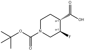 (3,4)-Trans-1-(tert-butoxycarbonyl)-3-fluoropiperidine-4-carboxylic acid racemate 结构式