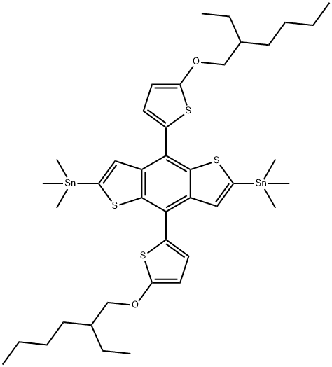 (4,8-bis(5-((2-ethylhexyl)oxy)thiophen-2-yl)benzo[1,2-b:4,5-b']dithiophene-2,6-diyl)bis(trimethylstannane) 结构式