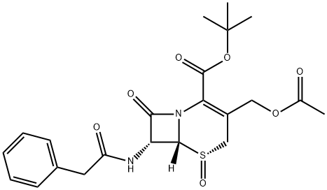 5-Thia-1-azabicyclo[4.2.0]oct-2-ene-2-carboxylic acid, 3-[(acetyloxy)methyl]-8-oxo-7-[(2-phenylacetyl)amino]-, 1,1-dimethylethyl ester, 5-oxide, (5S,6R,7R)- 结构式