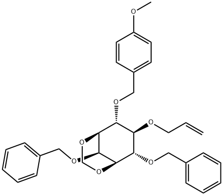 myo-Inositol, 4-O-(4-methoxyphenyl)methyl-1,3-O-methylene-2,6-bis-O-(phenylmethyl)-5-O-2-propenyl- 结构式