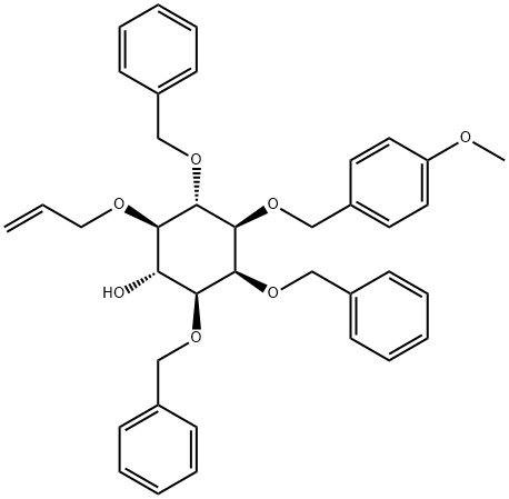 D-myo-Inositol, 1-O-(4-methoxyphenyl)methyl-2,3,6-tris-O-(phenylmethyl)-5-O-2-propenyl- 结构式