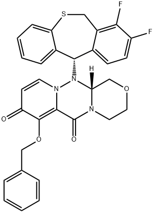 (R)-7-(Benzyloxy)-12-((S)-7,8-difluoro-6,11-dihydrodibenzo[b,e]thiepin-11-yl)-3,4,12,12a-tetrahydro-1H-[1,4]oxazino[3,4-c]pyrido[2,1-f][1,2,4]triazine-6,8-dione 结构式