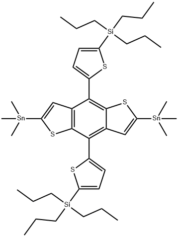 Stannane, 1,1'-[4,8-bis[5-(tripropylsilyl)-2-thienyl]benzo[1,2-b:4,5-b']dithiophene-2,6-diyl]bis[1,1,1-trimethyl- 结构式