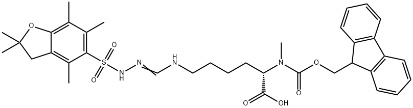 (S)-2-((((9H-芴-9-基)甲氧基)羰基)(甲基)氨基)-6-(3-((2,2,4,6,7-五甲基-2,3-二氢苯并呋喃-5-基)磺酰基)胍基)己酸 结构式