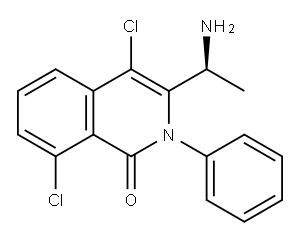 (S)-3-(1-氨基乙基)-4,8-二氯-2-苯基异喹啉-1(2H)-酮 结构式