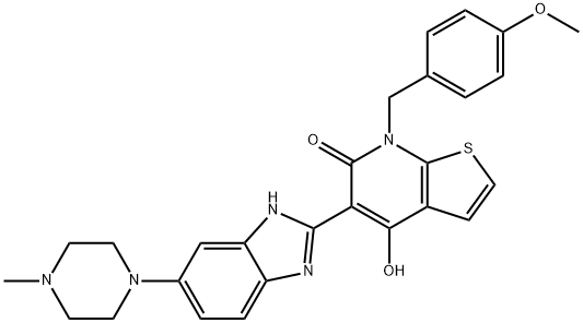 4-Hydroxy-7-(4-methoxybenzyl)-5-(6-(4-methylpiperazin-1-yl)-1H-benzo[d]imidazol-2-yl)thieno[2,3-b]pyridin-6(7H)-one 结构式