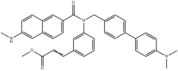 methyl (E)-3-(3-(N-((4'-(dimethylamino)-[1,1'-biphenyl]-4-yl)methyl)-6-(methylamino)-2-naphthamido)phenyl)acrylate 结构式