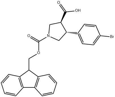 (3S,4R)-4-(4-bromophenyl)-1-{[(9H-fluoren-9-yl)methoxy]carbonyl}pyrrolidine-3-carboxylic acid 结构式