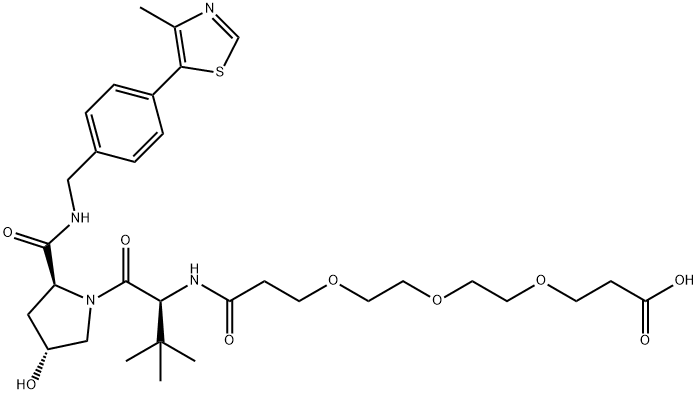 (S)-15-((2S,4R)-4-羟基-2-((4-(4-甲基噻唑-5-基)苄基)氨基甲酰基)吡咯烷-1-羰基)-16,16-二甲基-13-氧代-4,7,10-三氧杂-14-氮杂十七烷酸 结构式