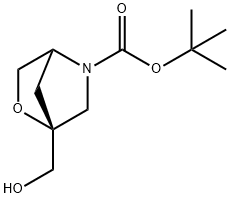 2-Oxa-5-azabicyclo[2.2.1]heptane-5-carboxylic acid, 1-(hydroxymethyl)-, 1,1-dimethylethyl ester, (1R)- 结构式