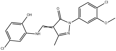 4-{[(5-chloro-2-hydroxyphenyl)amino]methylidene }-1-(4-chloro-3-methoxyphenyl)-3-methyl-4,5-dihy dro-1H-pyrazol-5-one 结构式