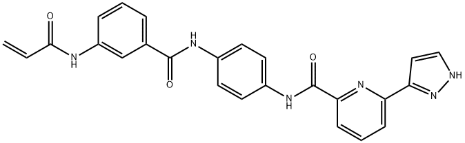 2-Pyridinecarboxamide, N-[4-[[3-[(1-oxo-2-propen-1-yl)amino]benzoyl]amino]phenyl]-6-(1H-pyrazol-3-yl)- 结构式