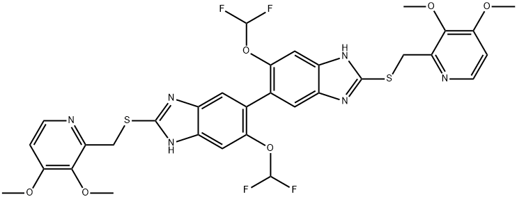 5,5'-Bi-1H-benzimidazole, 6,6'-bis(difluoromethoxy)-2,2'-bis[[(3,4-dimethoxy-2-pyridinyl)methyl]thio]- 结构式