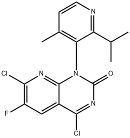 4,7-二氯-6-氟-1-(2-异丙基-4-甲基-3-吡啶基)吡啶并[2,3-D]嘧啶-2(1H)-酮 结构式