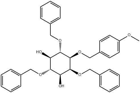 D-myo-Inositol, 1-O-(4-methoxyphenyl)methyl-2,4,6-tris-O-(phenylmethyl)- 结构式