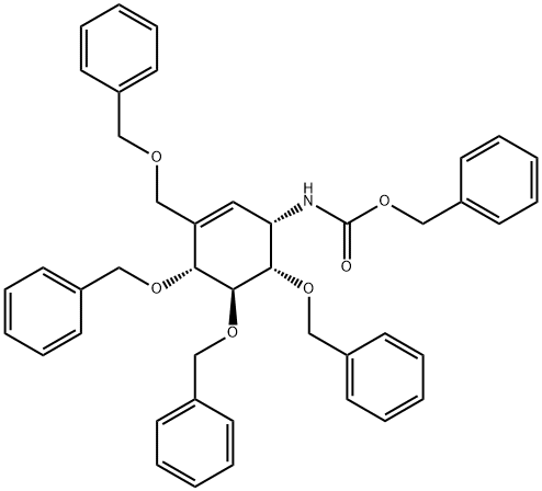 Carbamic acid, [(1S,4R,5S,6S)-4,5,6-tris(phenylmethoxy)-3-[(phenylmethoxy)methyl]-2-cyclohexen-1-yl]-, phenylmethyl ester (9CI) 结构式