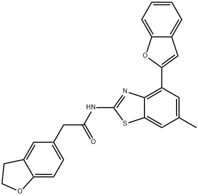N-(4-(Benzofuran-2-yl)-6-methylbenzo[d]thiazol-2-yl)-2-(2,3-dihydrobenzofuran-5-yl)acetamide 结构式