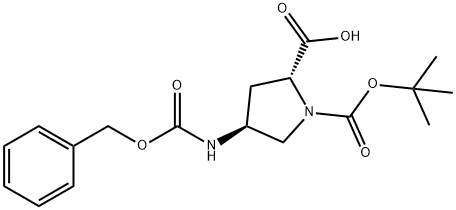 (2R,4S)-4-(((苄氧基)羰基)氨基)-1-(叔丁氧基羰基)吡咯烷-2-羧酸 结构式