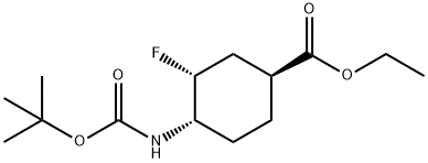Cyclohexanecarboxylic acid, 4-[[(1,1-dimethylethoxy)carbonyl]amino]-3-fluoro-, ethyl ester, (1S,3R,4S)- 结构式
