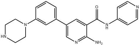 2-氨基-5-(3-(哌嗪-1-基)苯基)-N-(吡啶-4-基)烟酰胺 结构式