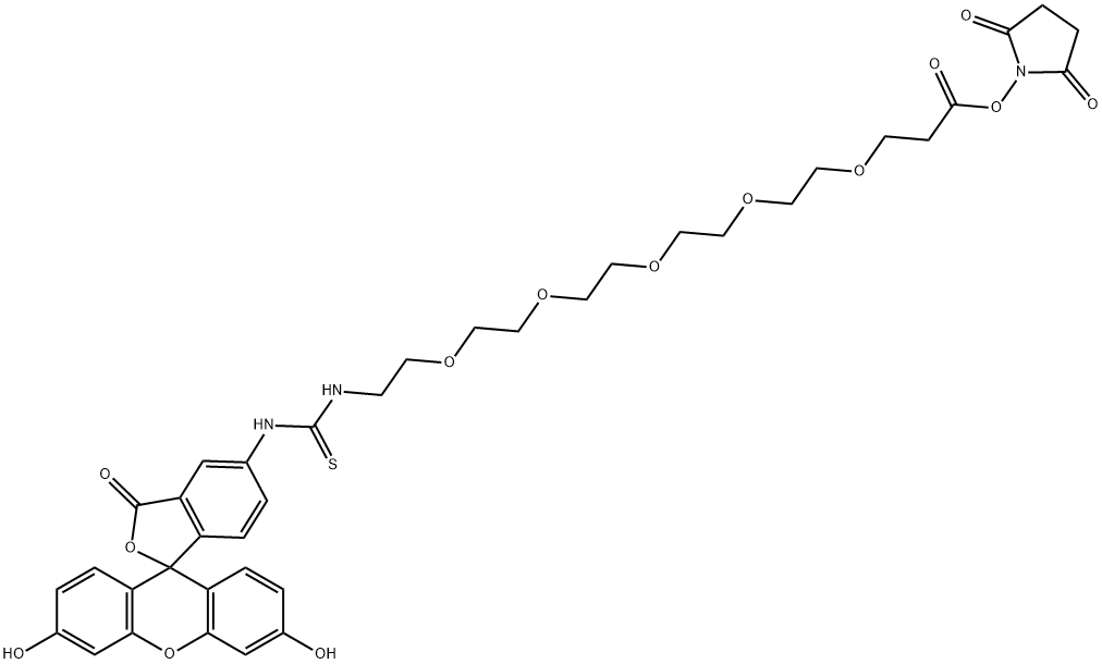 荧光素-五聚乙二醇-NHS 酯 结构式