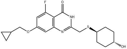 4(3H)-Quinazolinone, 7-(cyclopropylmethoxy)-5-fluoro-2-[[(trans-4-hydroxycyclohexyl)thio]methyl]- 结构式