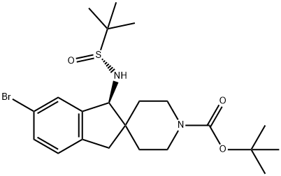 (1S)- 6-溴-1-(1,1-二甲基乙基亚磺酰胺基)-1,3-二氢螺[茚-2,4'-哌啶]-1'-羧酸叔丁酯 结构式