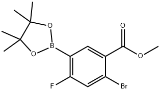 2-溴-4-氟-5-(4,4,5,5-四甲基-1,3,2-二氧硼杂环戊烷-2-基)苯甲酸甲酯 结构式