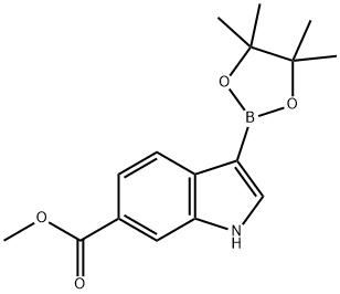 3-(4,4,5,5-四甲基-1,3,2-二氧硼杂环戊烷-2-基)-1H-吲哚-6-羧酸甲酯 结构式