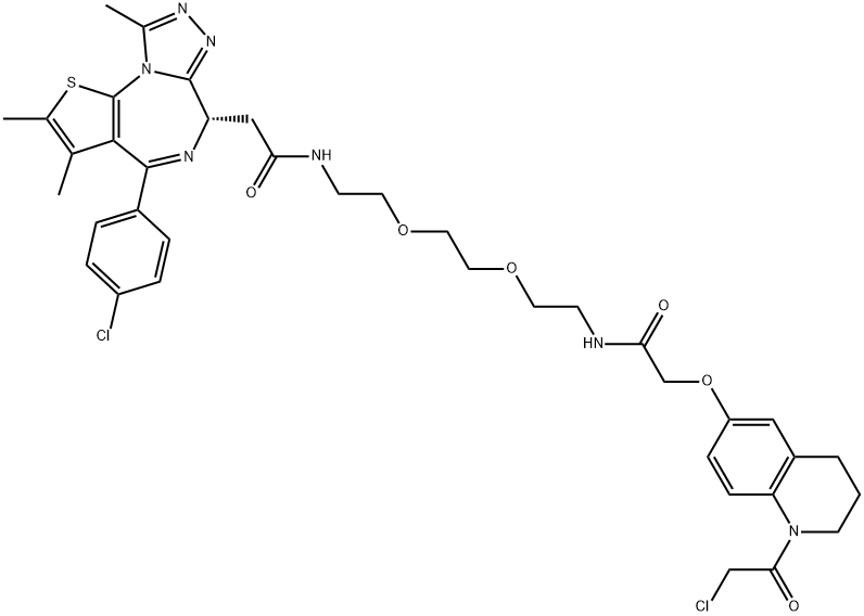 6H-THIENO[3,2-F][1,2,4]TRIAZOLO[4,3-A][1,4]DIAZEPINE-6-ACETAMIDE, N-[2-[2-[2-[[2-[[1-(2-CHLOROACETYL)-1,2,3,4-TETRAHYDRO-6-QUINOLINYL]OXY]ACETYL]AMINO]ETHOXY]ET 结构式