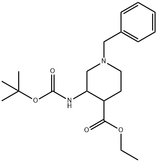 1-Benzyl-3-Boc-amino-piperidine-4-carboxylic acid ethyl ester 结构式