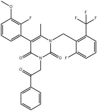 5-(2-fluoro-3-methoxyphenyl)-1-(2-fluoro-6-(trifluoromethyl)benzyl)-6-methyl-3-(2-oxo-2-phenylethyl)pyrimidine-2,4(1H,3H)-dione 结构式