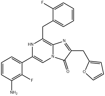 6-(3-氨基-2-氟苯基)-8-(2-氟苄基)-2-(呋喃-2-基甲基)咪唑并[1,2-A]吡嗪-3(7H)-酮 结构式