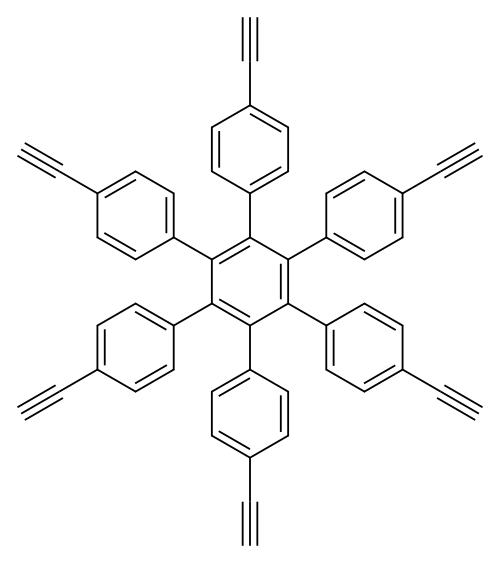 4,4''-diethynyl-3',4',5',6'-tetrakis(4-ethynylphenyl)-1,1':2',1''-Terphenyl 结构式