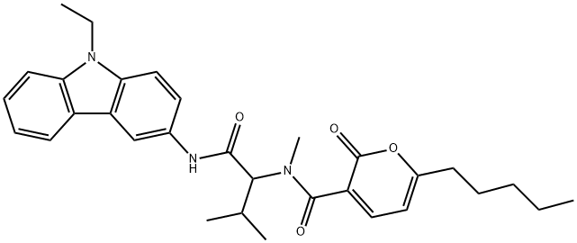 2H-Pyran-3-carboxamide,N-[1-[[(9-ethyl-9H-carbazol-3-yl)amino]carbonyl]-2-methylpropyl]-N-methyl-2-oxo-6-pentyl-(9CI) 结构式