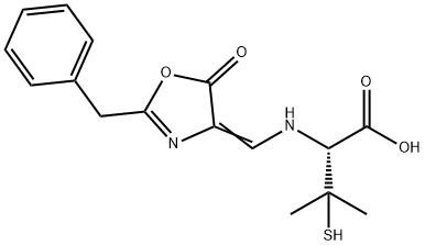 青霉素钠杂质Ⅶ(杂质I)2-[(1E)-[2-芐基-5-氧代噁唑-4(5H)-亚基]甲氨基]-3-巯基-3-甲基丁酸 结构式