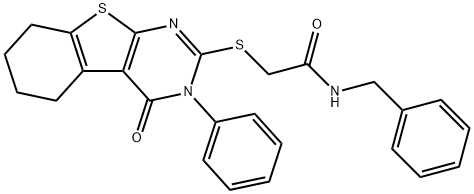 N-benzyl-2-[(4-oxo-3-phenyl-5,6,7,8-tetrahydro-[1]benzothiolo[2,3-d]pyrimidin-2-yl)sulfanyl]acetamide 结构式