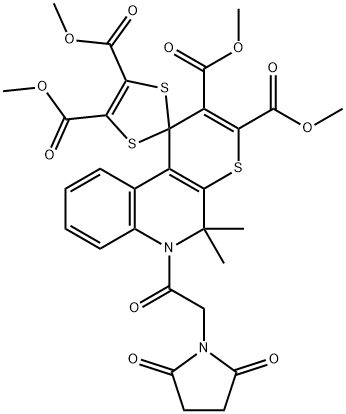 tetramethyl 6'-[2-(2,5-dioxopyrrolidin-1-yl)acetyl]-5',5'-dimethylspiro[1,3-dithiole-2,1'-thiopyrano[2,3-c]quinoline]-2',3',4,5-tetracarboxylate 结构式