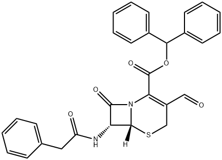 5-Thia-1-azabicyclo[4.2.0]oct-2-ene-2-carboxylic acid, 3-formyl-8-oxo-7-[(2-phenylacetyl)amino]-, diphenylmethyl ester, (6R,7R)- 结构式