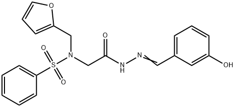 N-(furan-2-ylmethyl)-N-{2-[(2E)-2-(3-hydroxybenzylidene)hydrazinyl]-2-oxoethyl}benzenesulfonamide (non-preferred name) 结构式