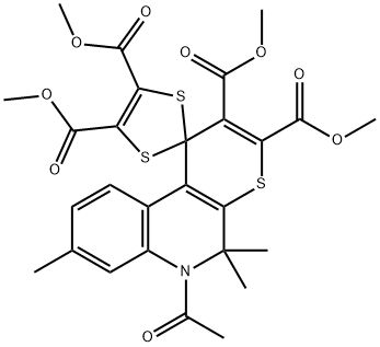 tetramethyl 6'-acetyl-5',5',8'-trimethylspiro[1,3-dithiole-2,1'-thiopyrano[2,3-c]quinoline]-2',3',4,5-tetracarboxylate 结构式