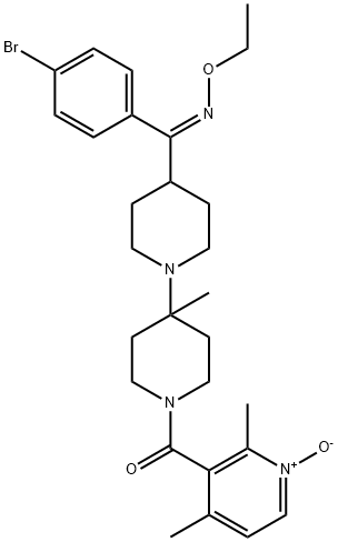 [4-[4-[C-(4-bromophenyl)-N-ethoxy-carbonimidoyl]-1-piperidyl]-4-methyl-1-piperidyl]-(2,4-dimethyl-1-oxido-pyridin-3-yl)methanone 结构式