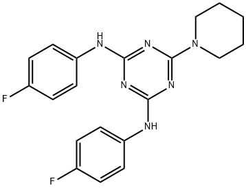 2-N,4-N-bis(4-fluorophenyl)-6-piperidin-1-yl-1,3,5-triazine-2,4-diamine 结构式