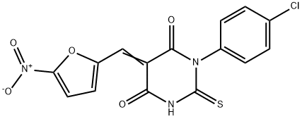 (5E)-1-(4-chlorophenyl)-5-[(5-nitrofuran-2-yl)methylidene]-2-sulfanylidene-1,3-diazinane-4,6-dione 结构式