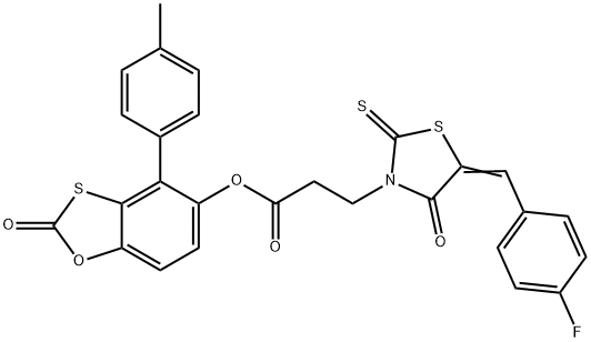 [4-(4-methylphenyl)-2-oxo-1,3-benzoxathiol-5-yl] 3-[(5E)-5-[(4-fluorophenyl)methylidene]-4-oxo-2-sulfanylidene-1,3-thiazolidin-3-yl]propanoate 结构式