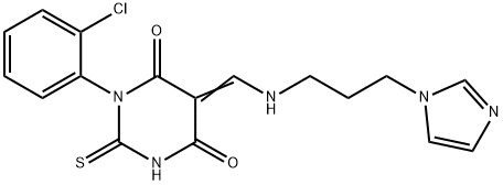 (5E)-1-(2-chlorophenyl)-5-[(3-imidazol-1-ylpropylamino)methylidene]-2-sulfanylidene-1,3-diazinane-4,6-dione 结构式