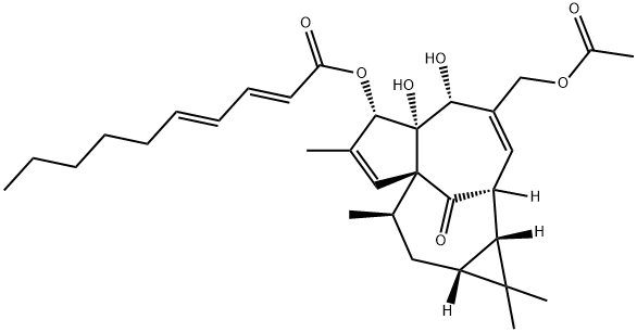 3-O-(2'E,4'E-癸二烯酰基)-20-O-乙酰巨大戟二萜醇 结构式