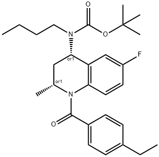 Carbamic acid, butyl[(2R,4S)-1-(4-ethylbenzoyl)-6-fluoro-1,2,3,4-tetrahydro-2-methyl-4-quinolinyl]-, 1,1-dimethylethyl ester, rel- (9CI) 结构式