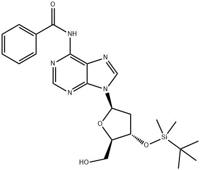 N-(9-((2R,4S,5R)-4-((叔丁基二甲基硅烷基)氧基)-5-(羟甲基)四氢呋喃-2-基)-9H-嘌呤-6-基)苯甲酰胺 结构式